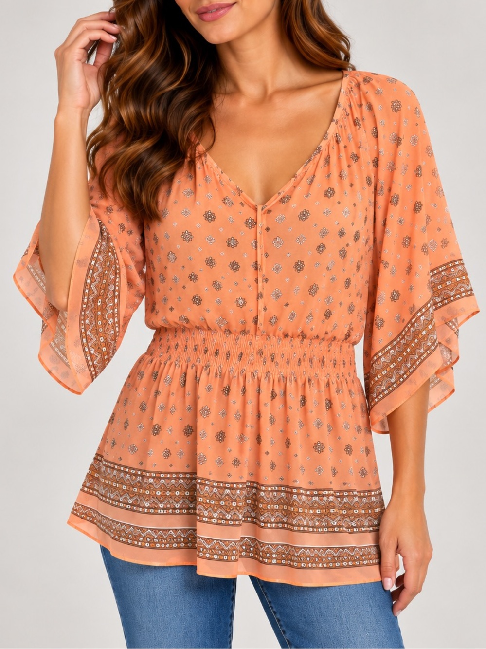 Michael Kors Peach Printed Tunic Top - Women